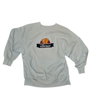 Vintage Ellese Basketball Embroidered Sweater Sweatshirt Large White Thrashed